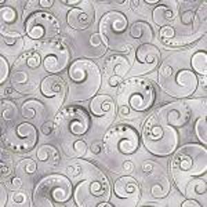 May include: A seamless pattern featuring a swirling, ornate design in shades of silver and gray. The pattern consists of stylized, curved lines and scroll-like shapes, creating a textured, elegant appearance. The design is repeated across the surface, offering a consistent visual texture.