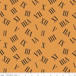 May include: A seamless pattern featuring Roman numerals in black on a mustard yellow background. The numerals are arranged in a diagonal pattern.