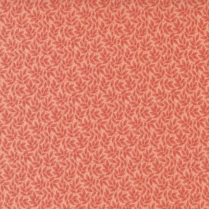 May include: A seamless pattern featuring a repeating design of small, red leaves on a light peach background.