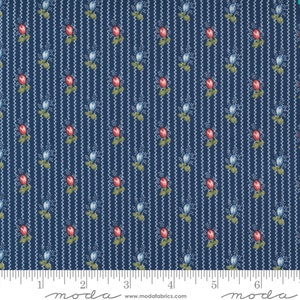 Moda - NEWPORT by Minick and Simpson - Quilt Fabric-by-the-1/2 yard 14931 - 16 Rosebud Stripe in Indigo