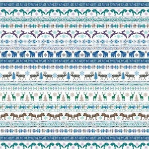 Clothworks Fabrics - SCANDINAVIAN WINTER FAIRISLEANIMALS - Quilt Fabric-by-the-1/2yard    Y3614-55   Multi   Pine Trees Snowflakes Animals
