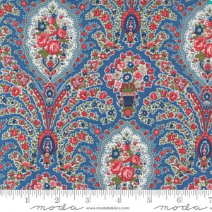 Moda - NEWPORT by Minick and Simpson - Quilt Fabric-by-the-1/2 yard 14930 - 15 Paisley Bouquet Medium Blue