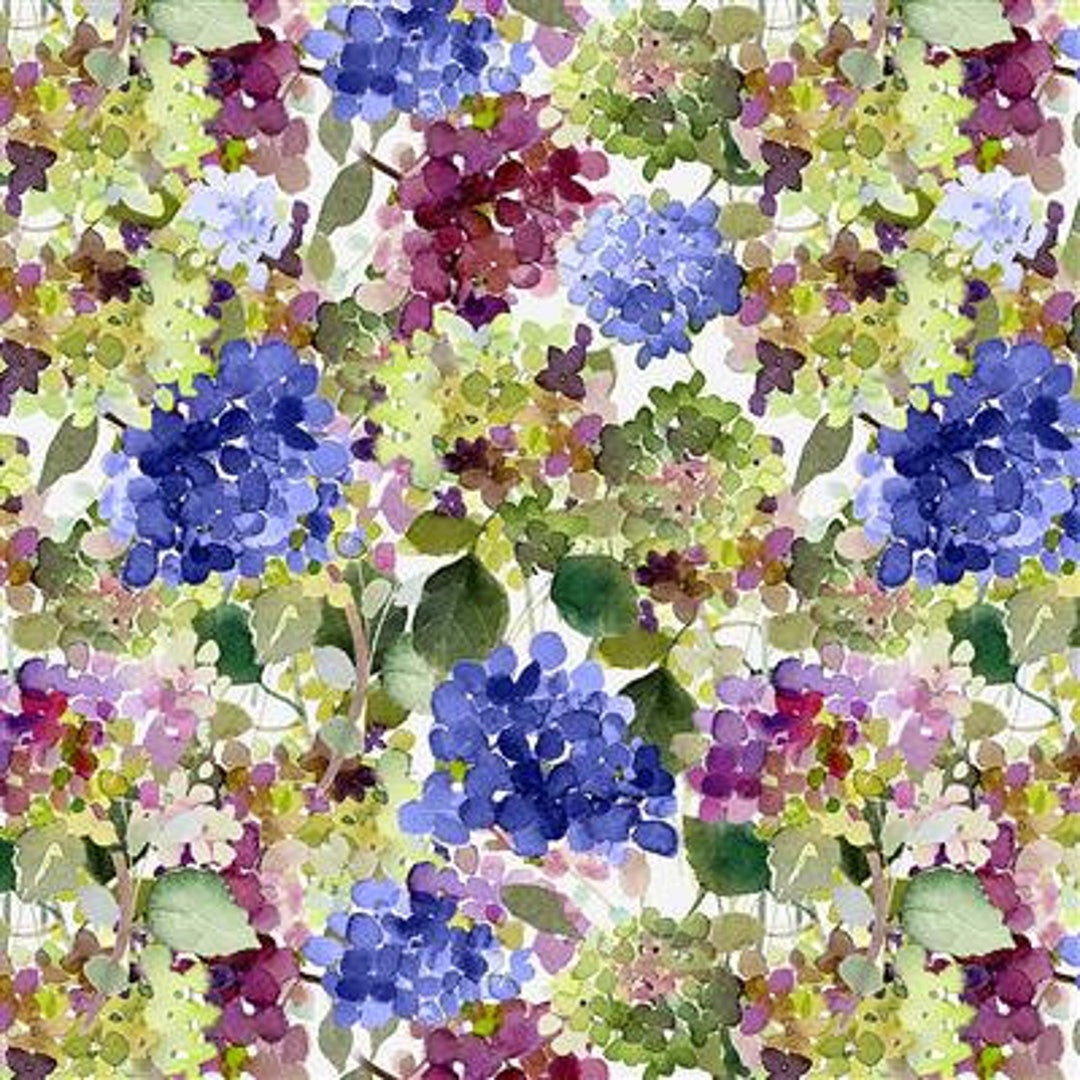 Clothworks Fabrics MY HAPPY PLACE Quilt Fabricbythe1/2 Yard Y362355 Multi Color Hydrangeas