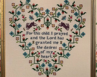 For This Child I Prayed cross stitch sampler