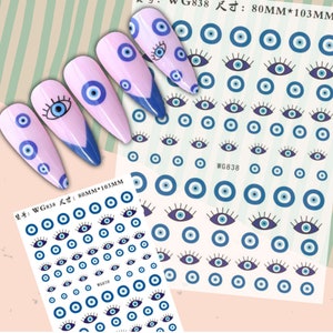 Evil eye nail art sticker/ Hamsa nail decal sticker/ Hand of Fatima/ Self Adhensive Nail/ Evil eyes art /Mother&#39;s day gift