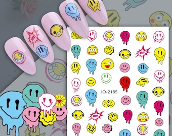 Melted Smile Emoji Nail Stickers: Indie Nail Art Decals