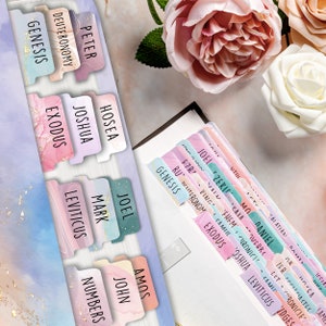 Onglets bibliques plastifiés | Nébuleuse pastel [gros caractères] Livres de la Bible en gros caractères pour étude des femmes Onglets pour la Bible Onglets bibliques neutres