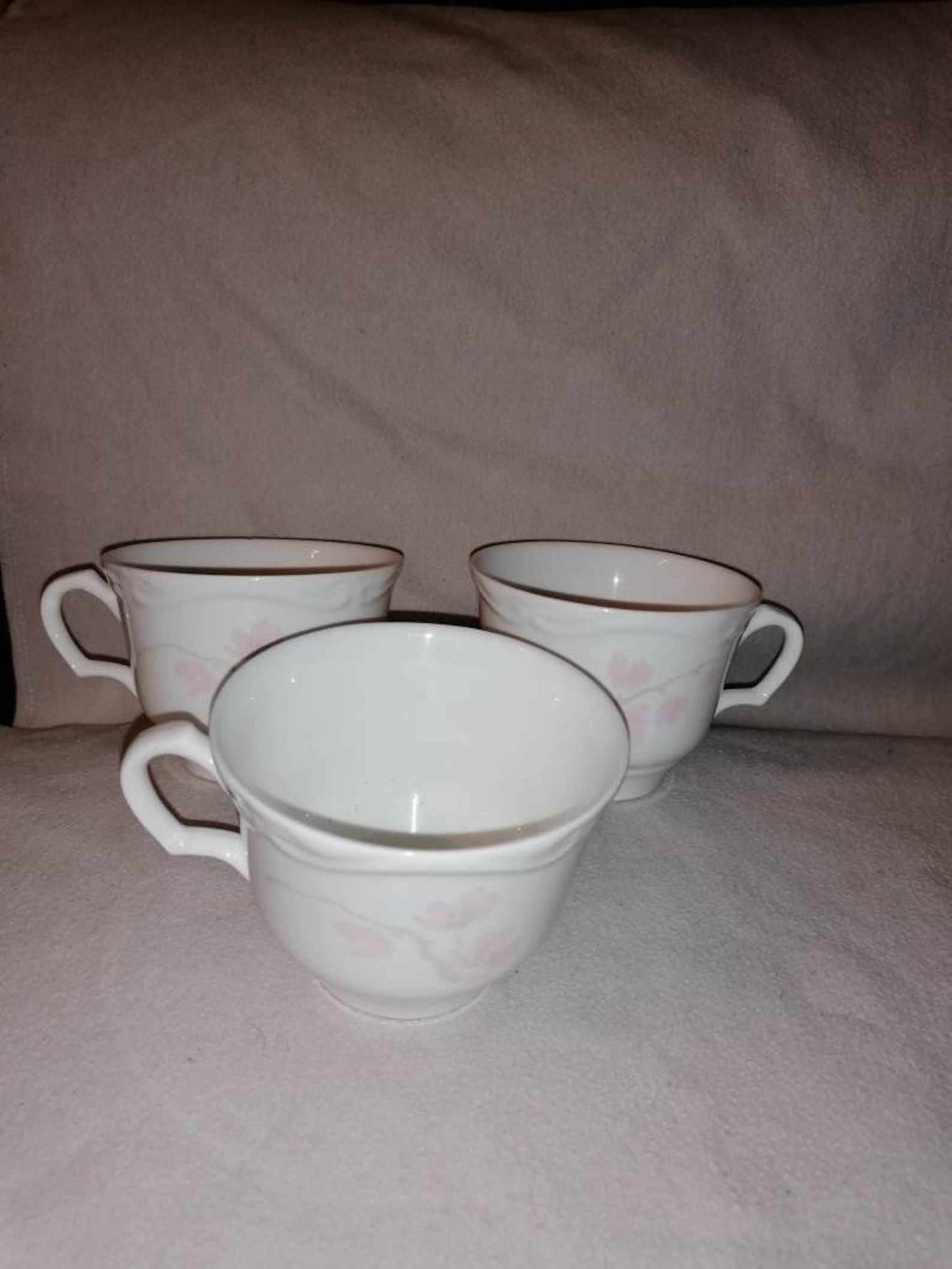 Wedgewood bone China metallised tea cups x3 with pink floral Etsy