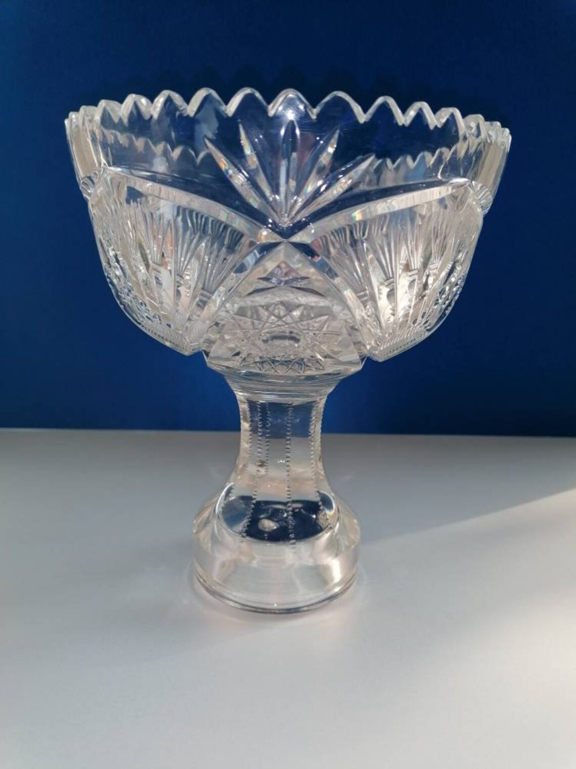 Stunning large glass pedestal bowl must see truly stunning Etsy