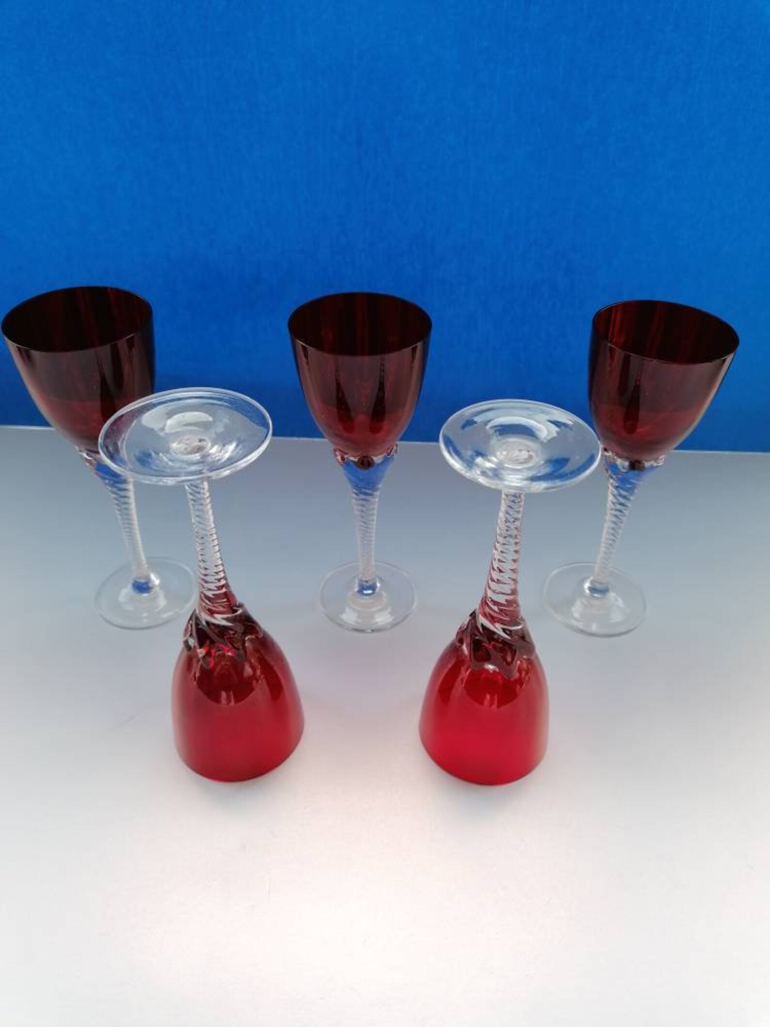 Stunning antique cranberry crystal sherry glass x5 Etsy