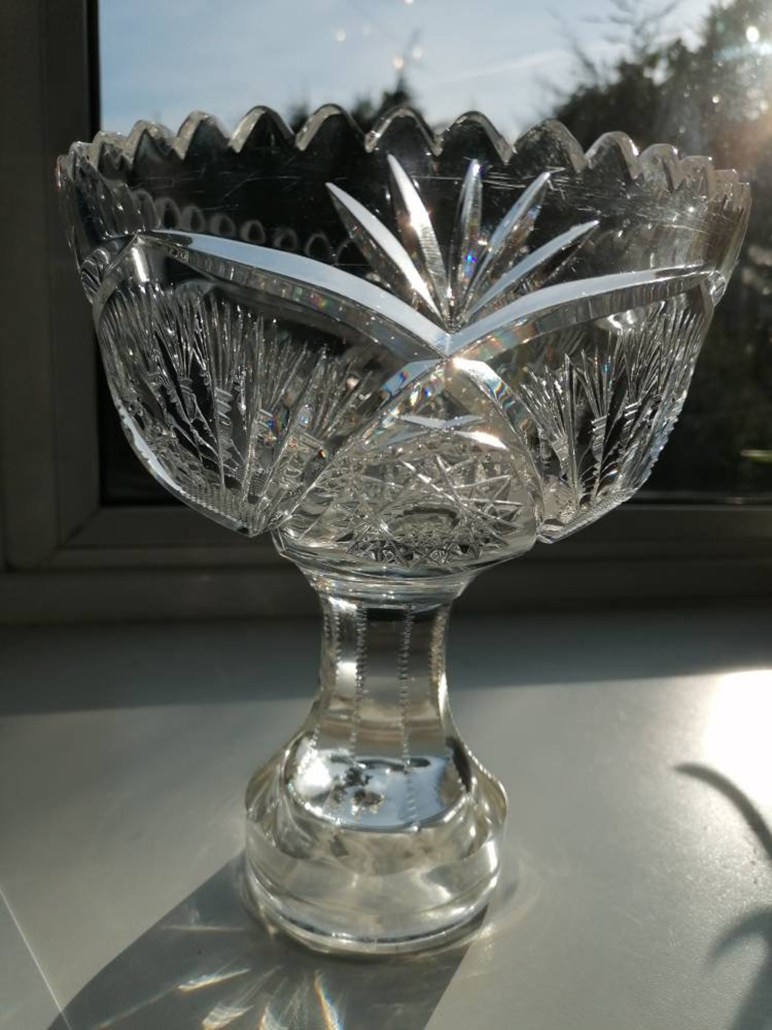 Stunning large glass pedestal bowl must see truly stunning Etsy