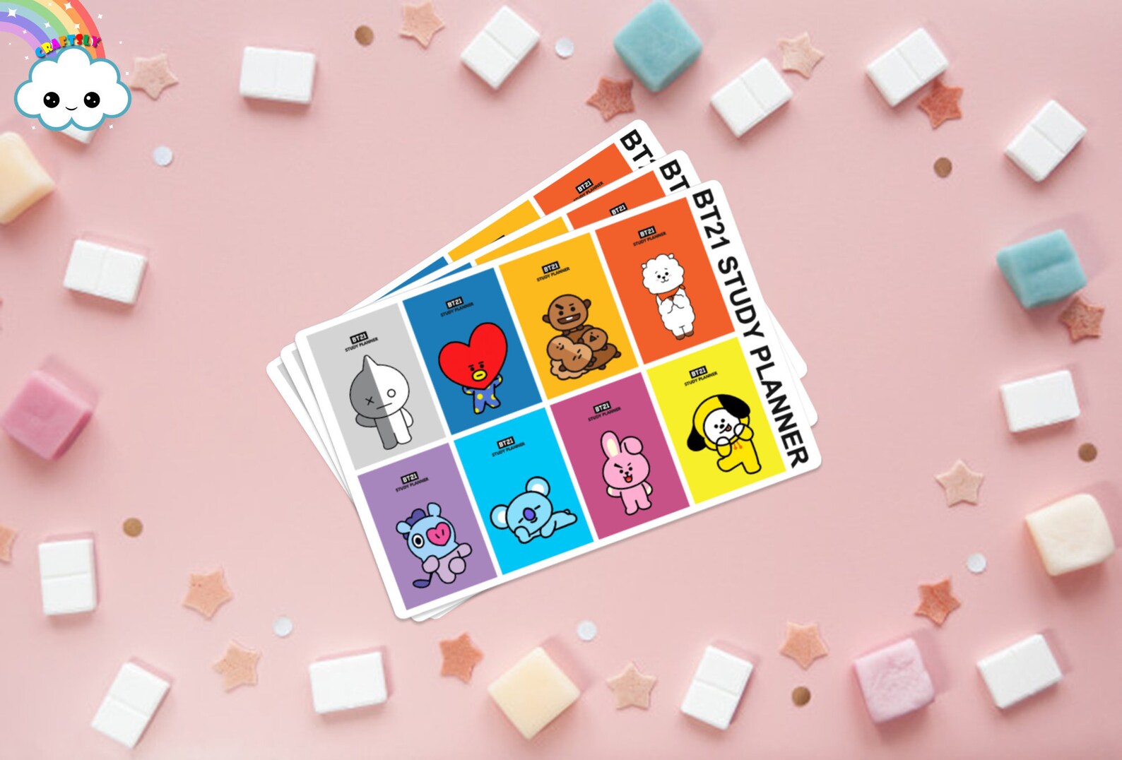bt21 character printable study planner silhouette file etsy