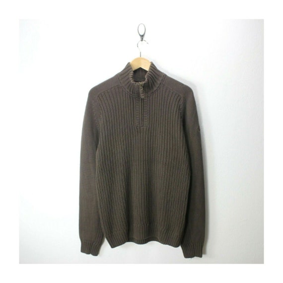 Vintage Timberland Men's Zip Neck Jumper Olive Gre