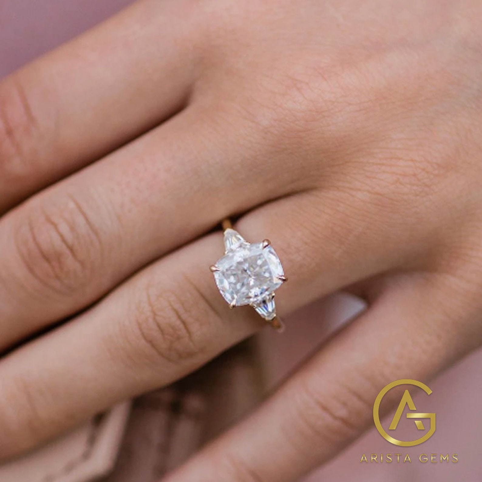 Elongated Cushion Cut Moissanite Engagement Ring Solid Gold Etsy