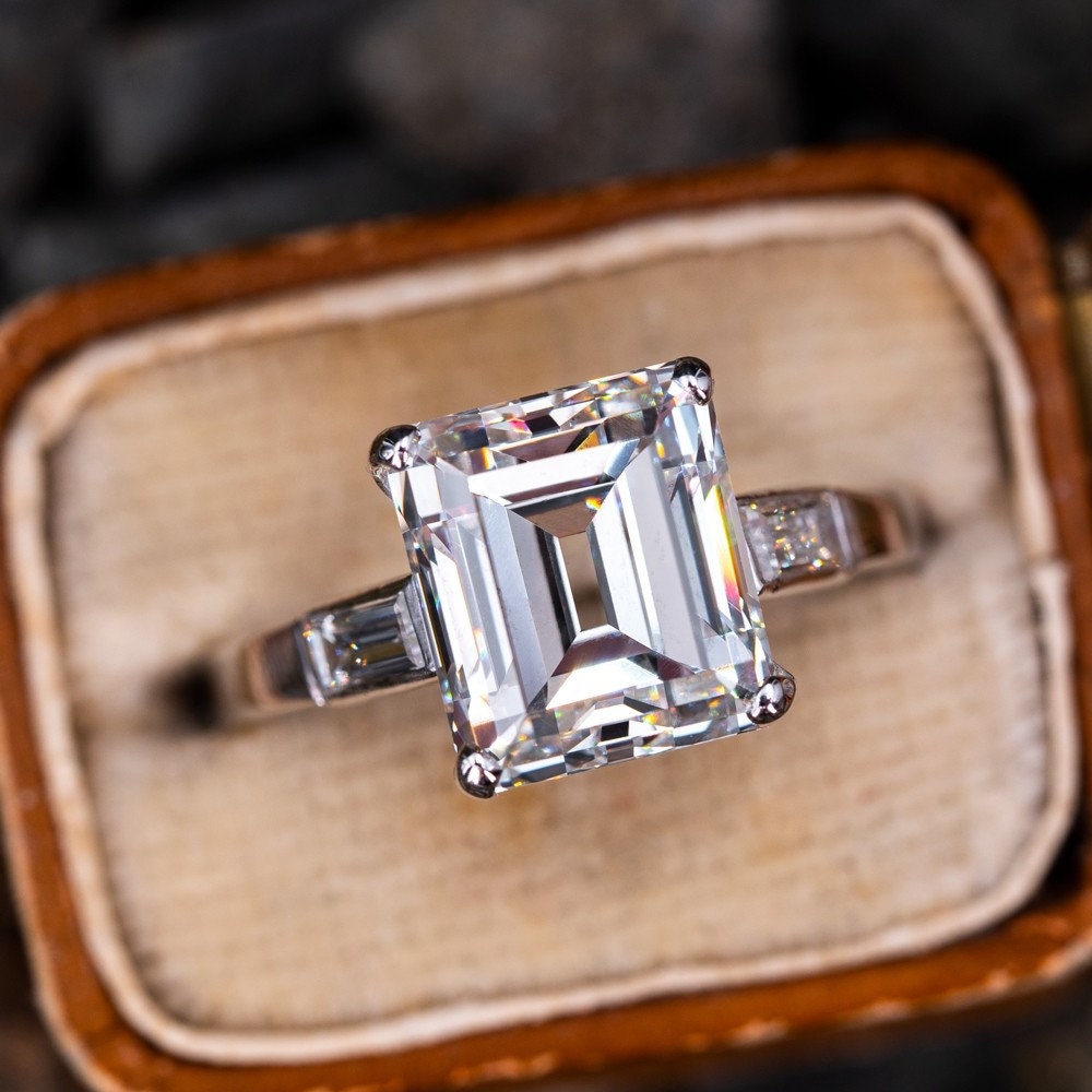 4.00 CT Emerald Cut Moissanite Engagement Ring 14K Solid Gold - Etsy