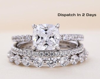 3pcs Wedding Ring Set, Bridal Ring Set, Cushion Cut Moissanite Engagement Ring Set,  14K Gold Engagement Ring, Promise Ring, Stacking Ring