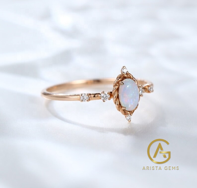 Opal Engagement Ring Vintage Rose Gold Marquise Cut Antique | Etsy