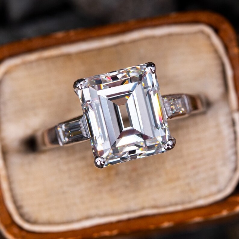 4.00 CT Emerald Cut Moissanite Engagement Ring 14K Solid Gold - Etsy