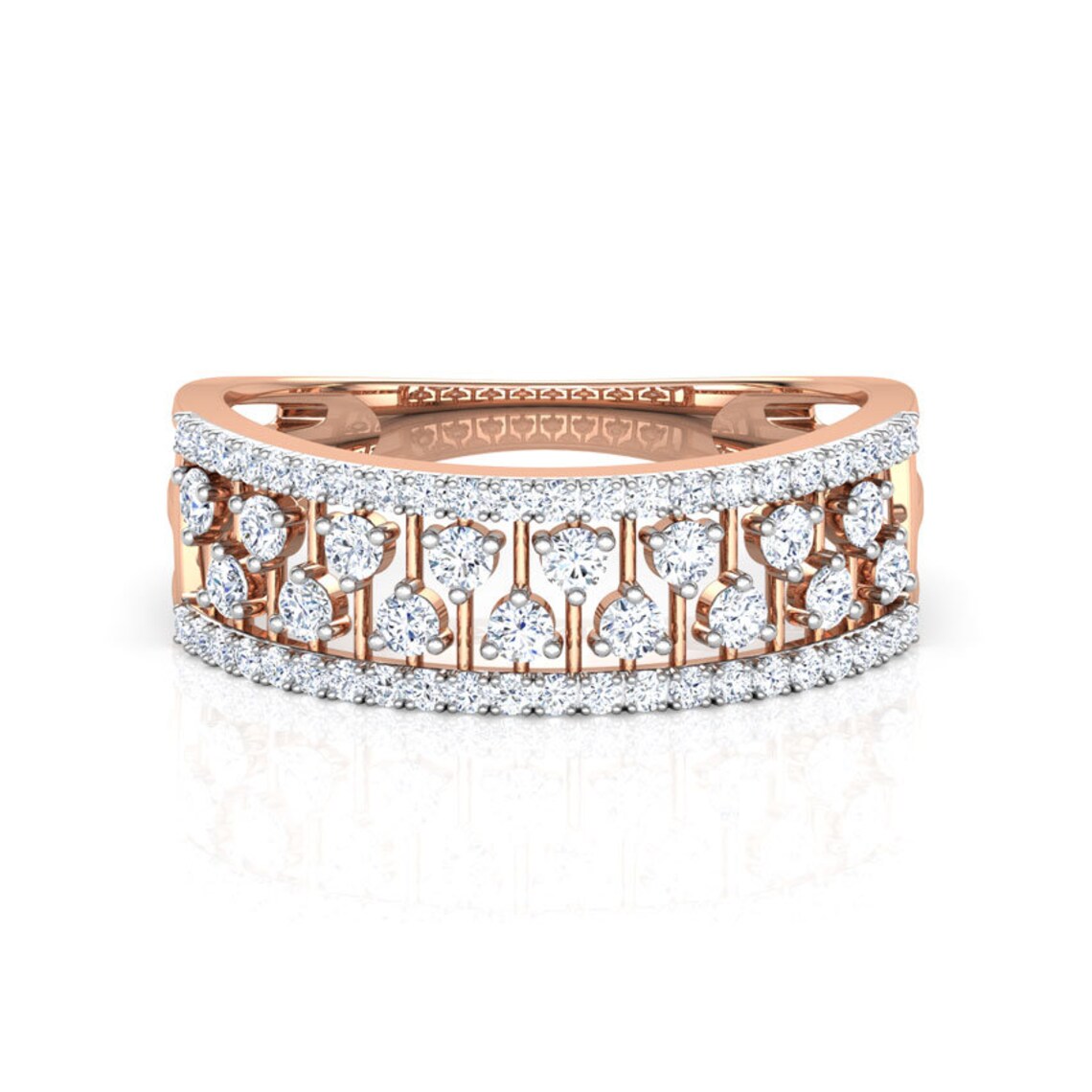 Linear Diamond Wedding Band Delicate Wedding Ring Moissanite Etsy