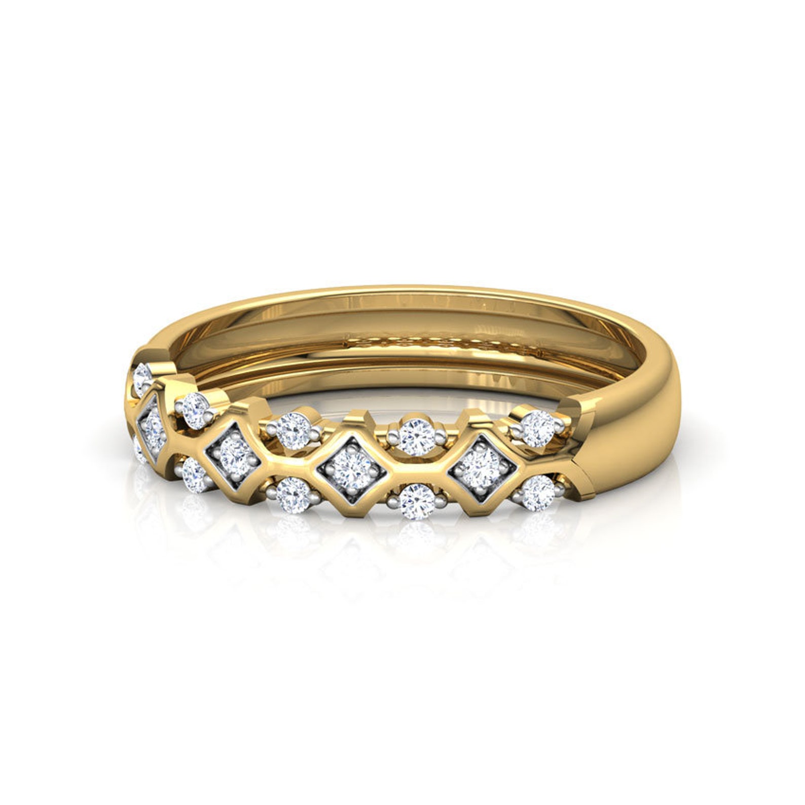 14k Yellow Gold Genuine Moissanite Half Eternity Band Wedding Etsy