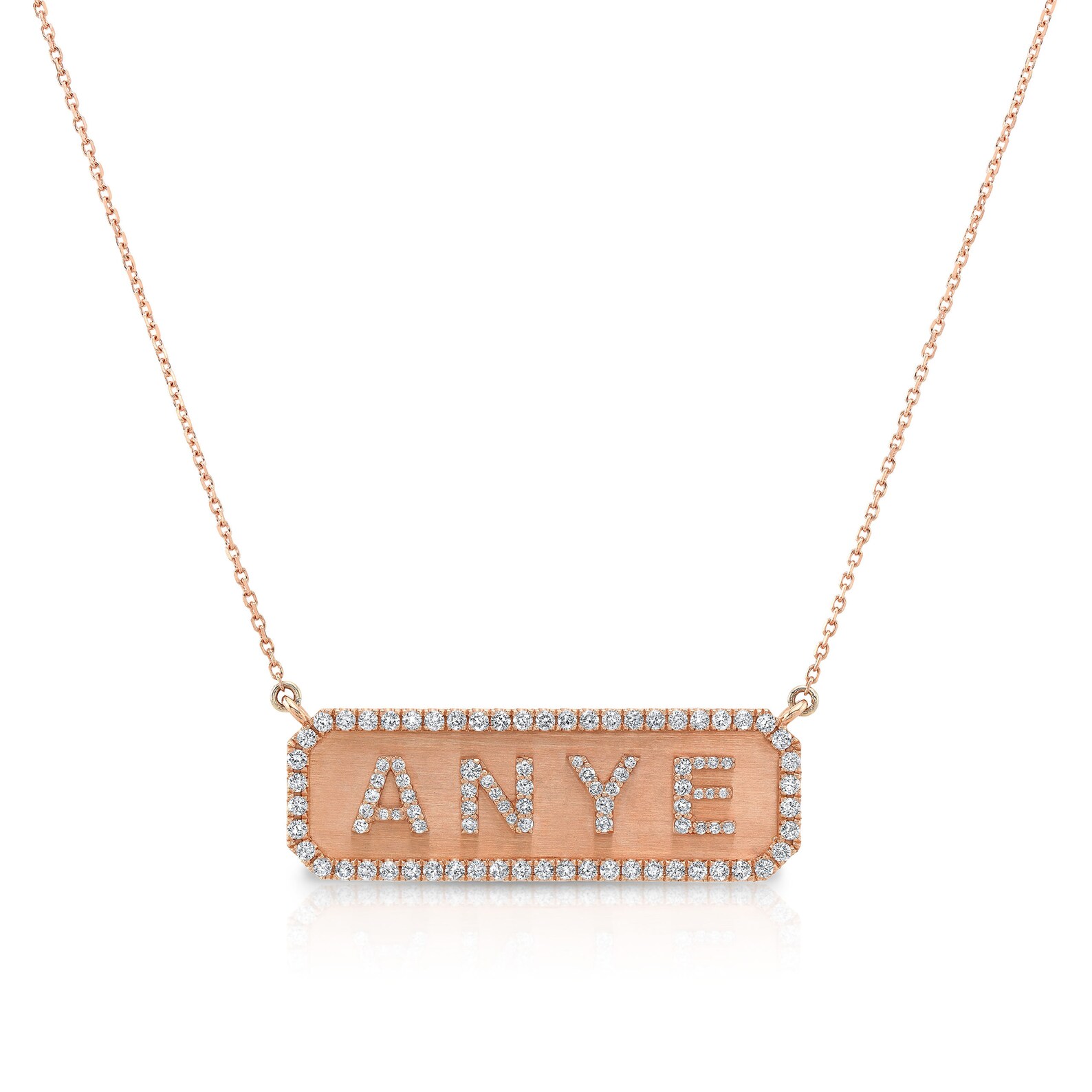 Diamond Solid Gold Nameplate Pendant Necklace Delicate CZ Etsy