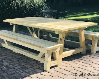 Easy DIY Farm Table with Matching Bench Woodworking Plans