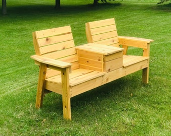 DIY Double Bench with Cooler Storage Woodworking Plans