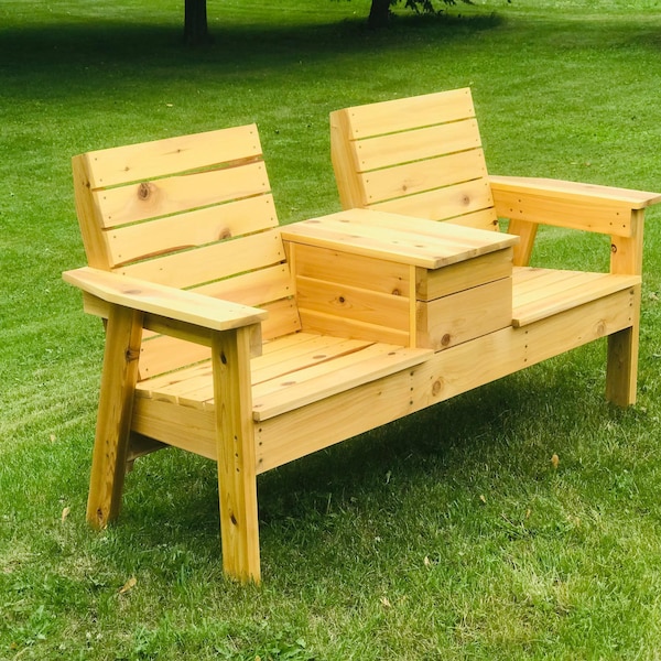 DIY Double Bench with Cooler Storage Woodworking Plans