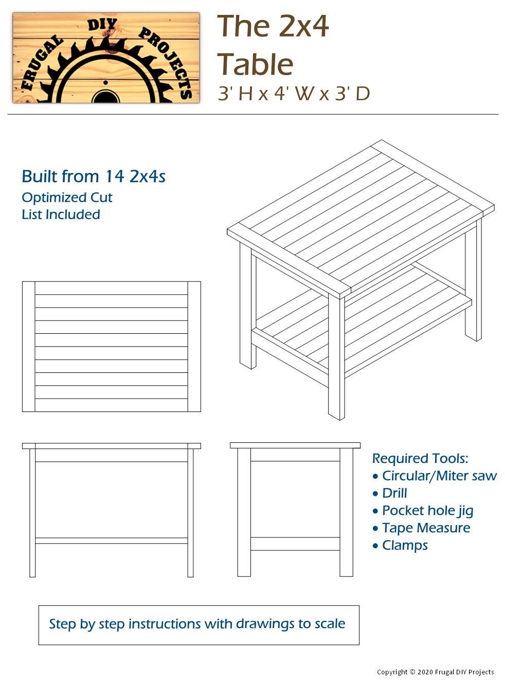 DIY 2x4 Table Woodworking Plans Etsy