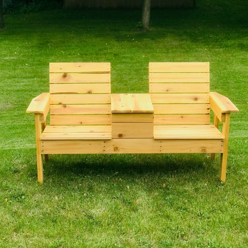 DIY Double Bench With Cooler Storage Woodworking Plans Etsy