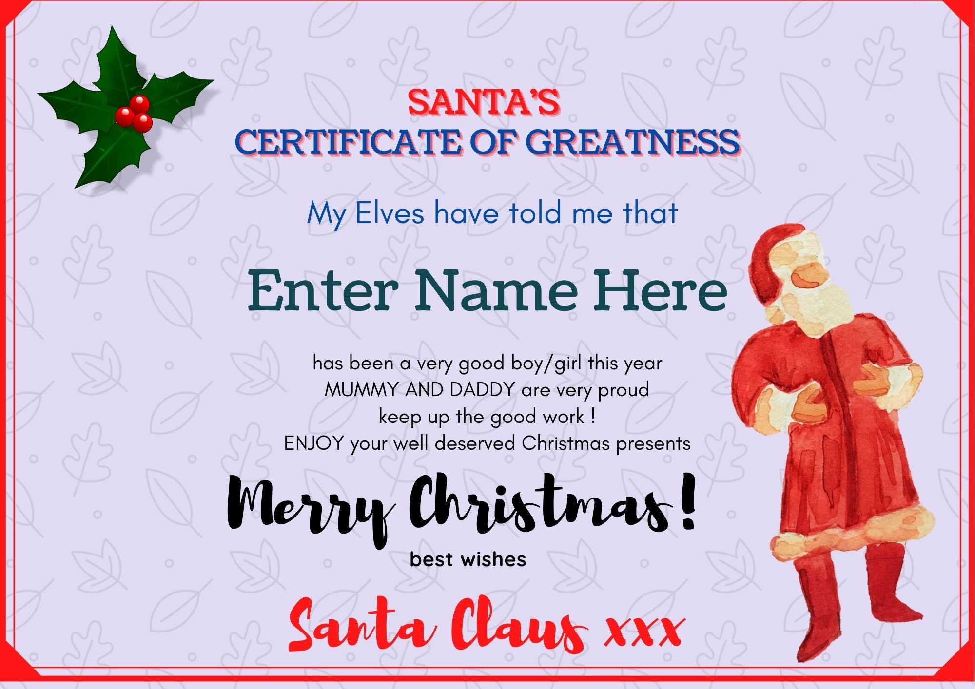 Letter From Santa Santa Certificate Of Greatness Merry Etsy Letter From Santa Santa Certificate Of Greatness Merry Etsy