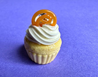 Handcrafted Polymer Clay Jalebi Cupcake Charm, Miniature Food Charms