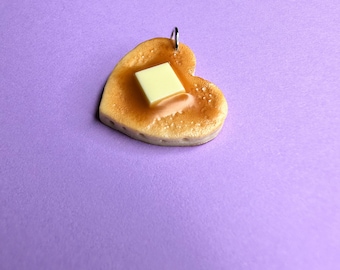 Handcrafted Polymer Clay Heart Pancake Charm, Valentines Gift (Medium Size)