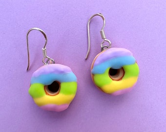 Handcrafted Polymer Clay Rainbow Donut Earrings