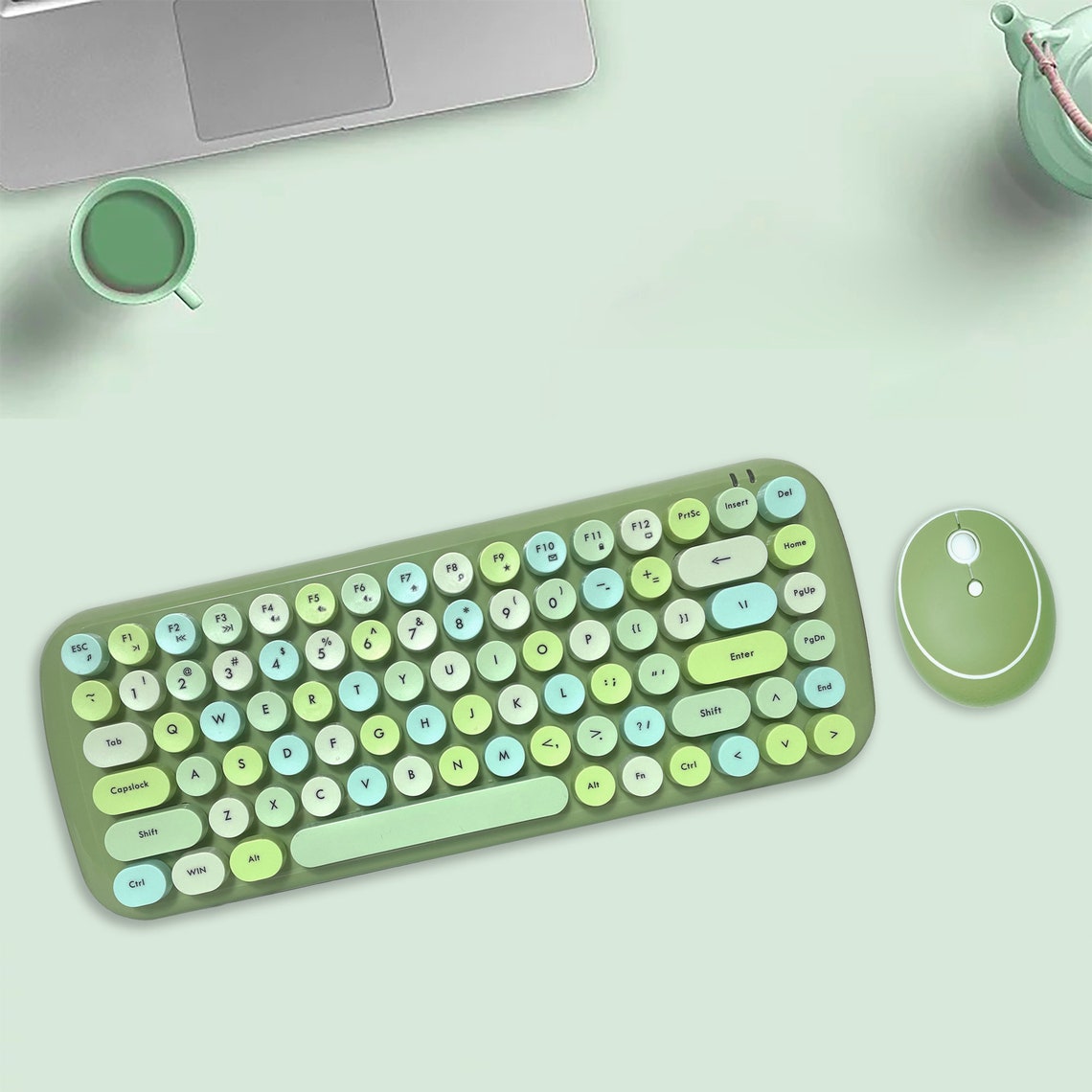 Cute Kawaii Keyboard Wireless Typewriter Blue Pink Keyboard Etsy