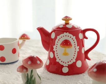 Kawaii Tea Set for Adult, Mushroom Cute Tea Set for Little Girls, Teapot and Cup Set for Tea Party