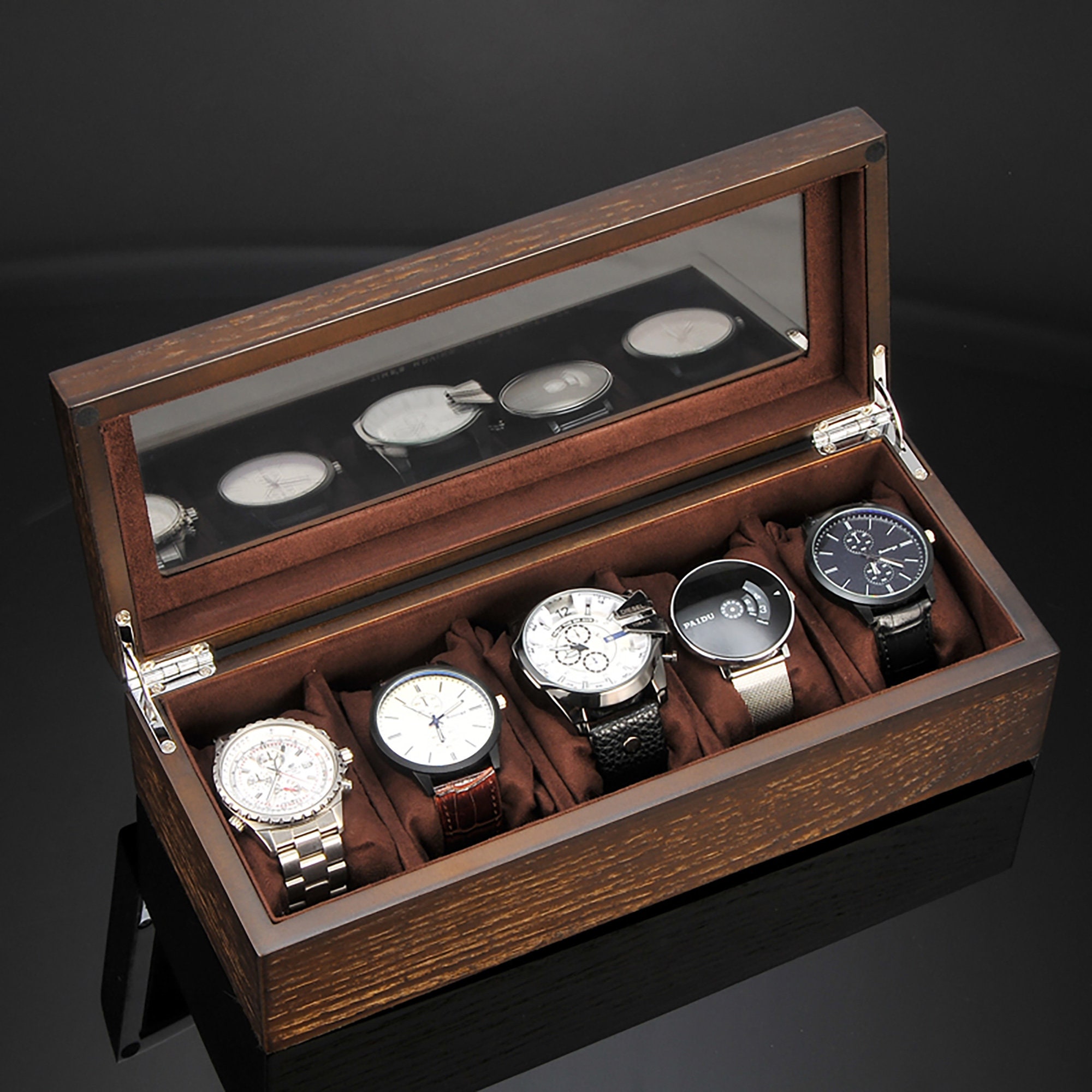 Vintage Watch Box for Men Glass Display Watch Case Organizer Etsy