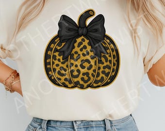 Glitterpompoen met luipaardprint PNG: trendy herfstontwerp (digitale download)