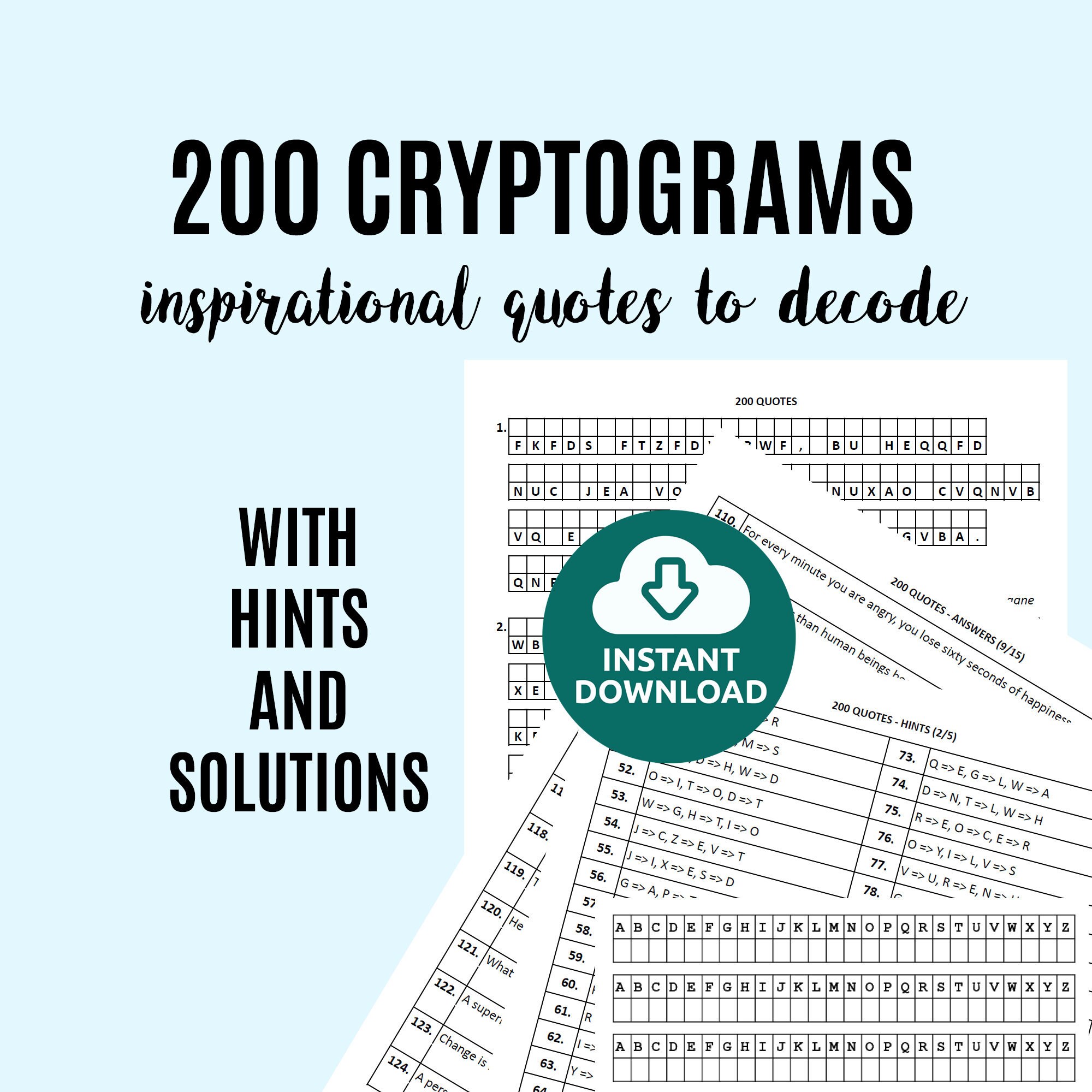 200 cryptogram puzzles famous classic quotes for you to etsy