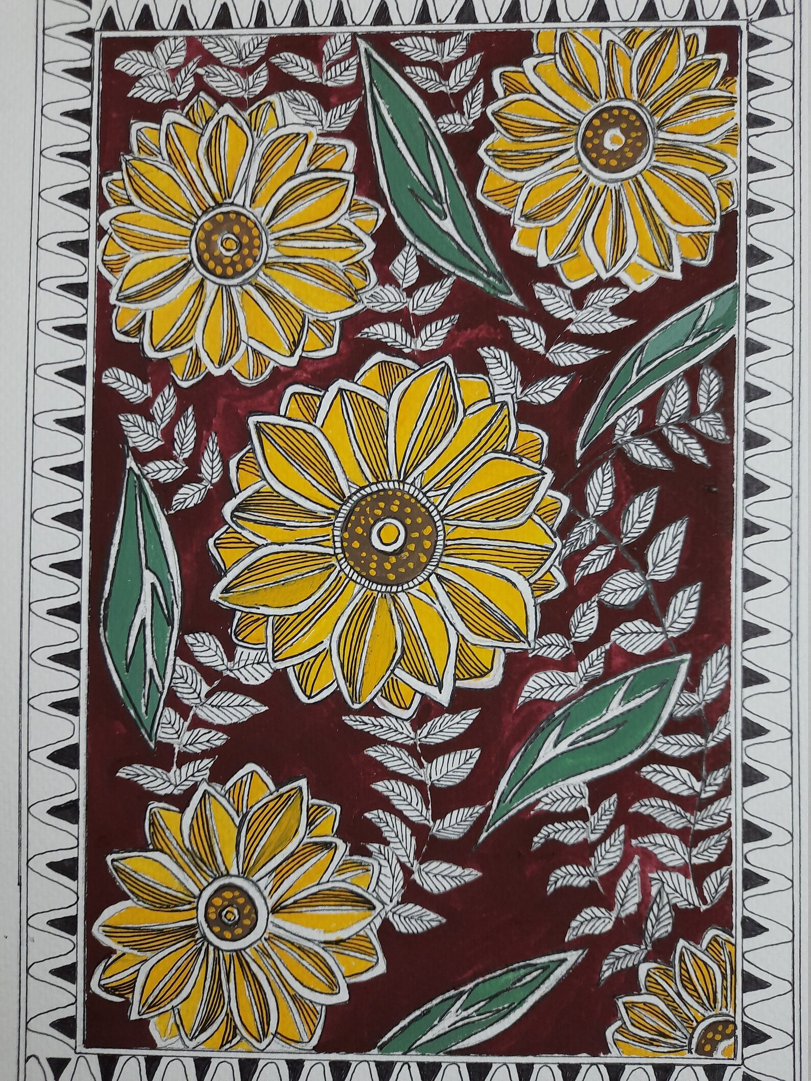 Yellow Flower Wall Art Madhubani Flowers Indian Folk Wall Etsy