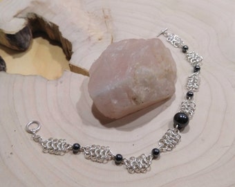 sterling zilveren euro stijl keten maille armband met hematiet