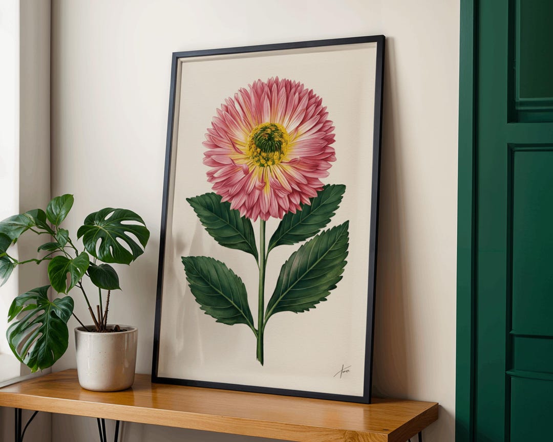 Vintage Gerbera Daisy Botanical Print | Pink Flower Wall Art Poster - Etsy