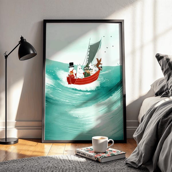 Moomin Sailing Adventure Wall Art | Nordic Whimsical Illustration Print | Scandinavian Kids Room Decor