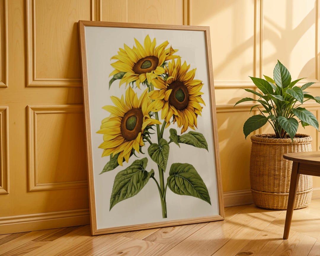 Vintage Sunflower Botanical Print | Yellow Floral Wall Art Poster ...