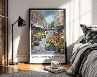 Póster del mercado de flores de Columbia Road, impresión artística mural de Hackney, Londres/pintura gouache