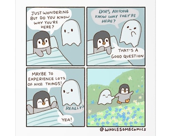 While we're here - Wholesome Comic Print - Ghost and Penguin