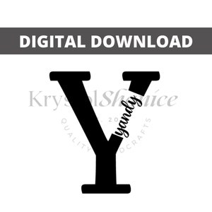 May include: Black and white graphic design of the letter Y with the word "yandy" cut out of the letter. The text "Krystal's" and "Quality Crafts" are in a circle around the letter.