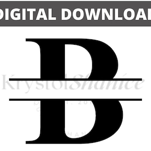 May include: Black and white split monogram initial "B" with a horizontal line through the middle. The letter is in a bold, serif font.