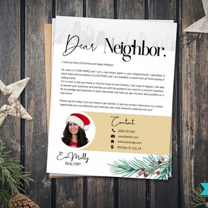 Carta de agente de bienes raíces / Nuevo folleto de bienes raíces / Feliz Navidad Vecino / Plantilla de carta de presentación de nuevo agente de bienes raíces