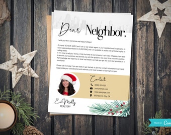 Makelaarsbrief | Nieuwe vastgoedflyer | Vrolijk kerstfeest buurman | Sjabloon voor een introductiebrief voor een nieuwe makelaar in onroerend goed